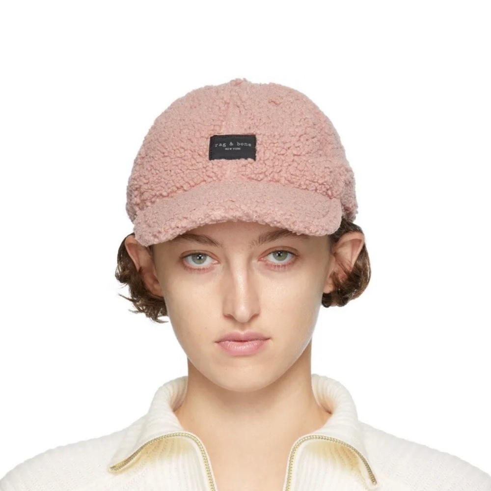 NWT RAG & BONE FAUX SHEARLING BASEBALL CAP IN ANTIQUE ROSE DUST